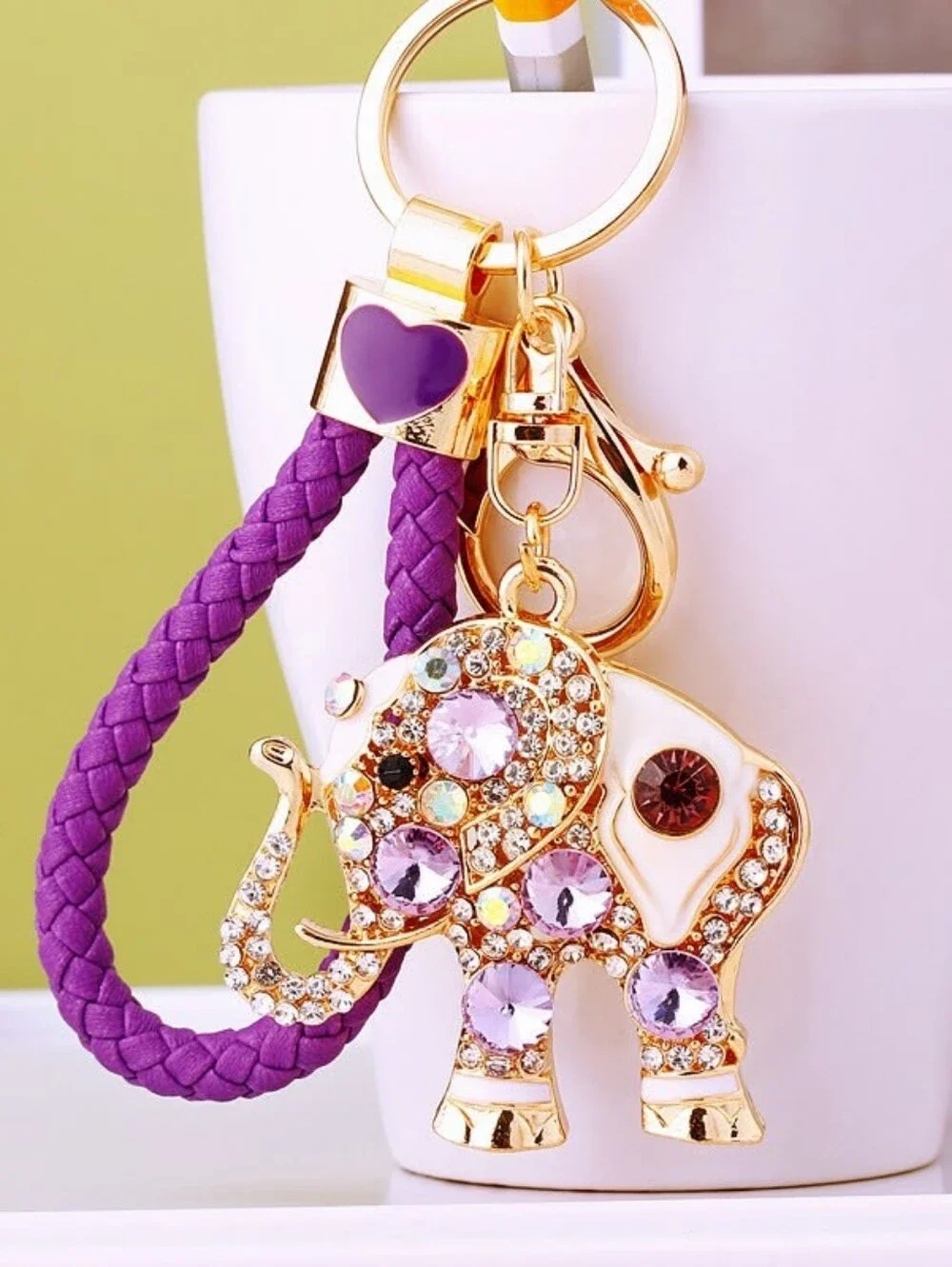 Crystal Blue Elephant Keychain Charm